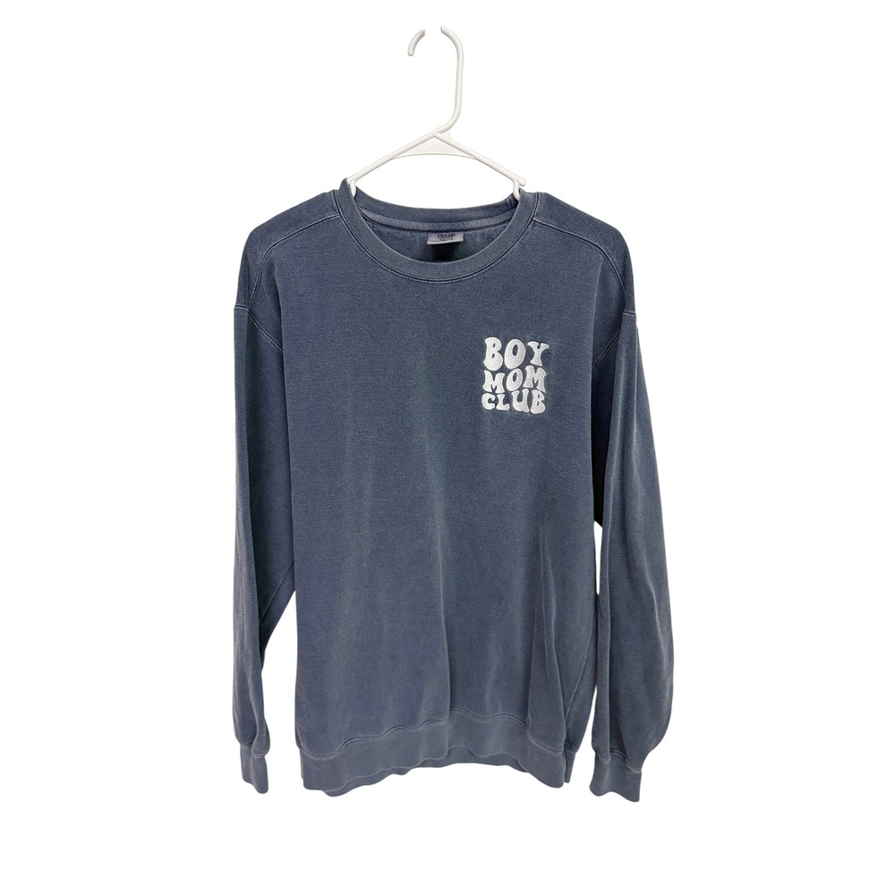 Comfort Colors Boy Mom Club Graphic Sweatshirt Blue Garment Dye Medium